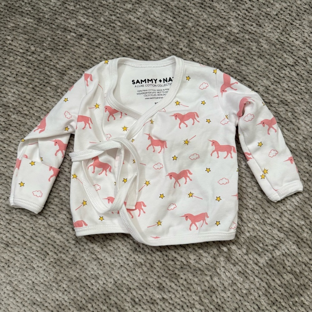 Sammy + Nat NB‎ Wrap Top Unicorn Print Pima Cotton Newborn Shirt